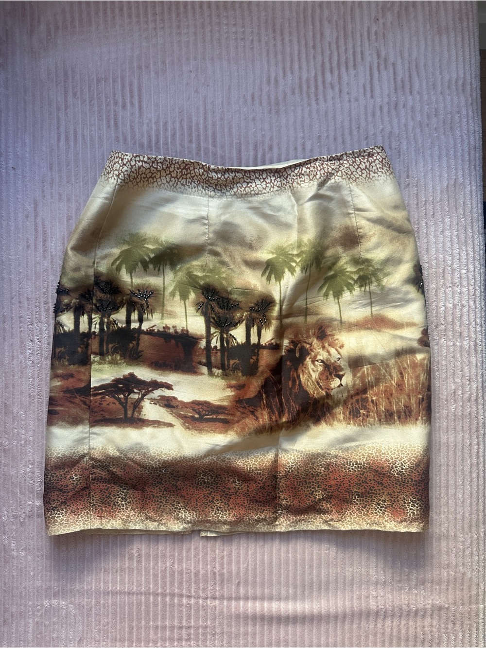 Vintage Silk Beaded Savannah Print Pencil Skirt